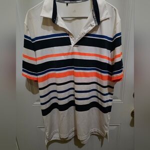 Adidas White Polo with Navy & Orange Stripe Detail